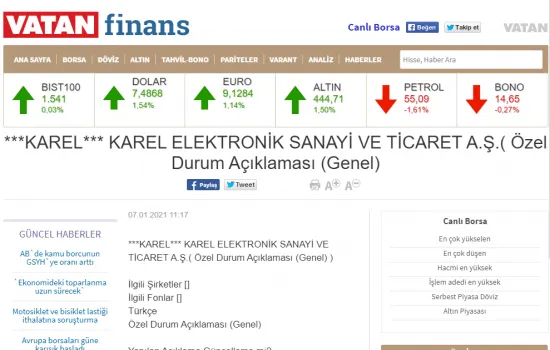 Gazete Vatan - 07.01.2021 - Karel Ventilatör Üretip İhraç Etti