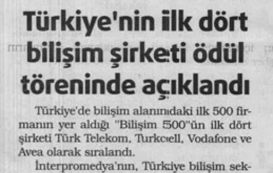 GÜNDEM - 26.06.2013 -  	TÜRKİYE' NİN İLK DÖRT BİLİŞİM ŞİRKETİ ÖDÜL TÖRENİNDE AÇIKLANDI