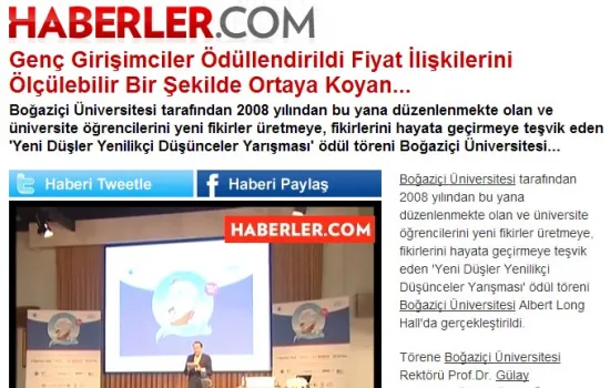 haberler.com - 11.12.12 - Genç girişimciler ödüllendirildi