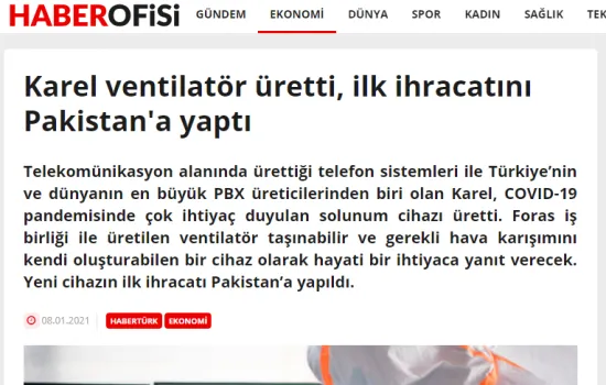 Haber Ofisi - 08.01.2021 - Karel Ventilatör Üretti