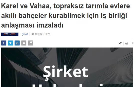 Investing.com - 01.12.2021 - Karel ve Vahaa Topraksız Tarımla