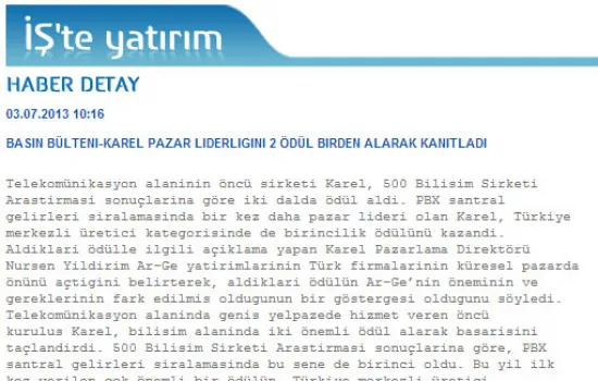 İŞ'te Yatırım - 03.07.2013 - KAREL PAZAR LIDERLIGINI 2 ÖDÜL BIRDEN ALARAK KANITLADI