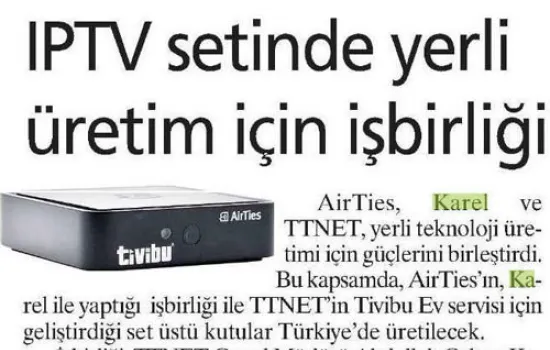 Milliyet - 22.01.2014 - IPTV setinde yerli üretim için işbirliği