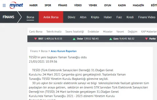 Mynet - 25.03.2021 - TESİD'in Yeni Başkanı Yaman Tunaoğlu