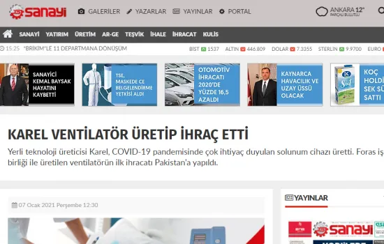 Sanayi Gazetesi - 07.01.2020 - Karel Ventilatör Üretip İhraç Etti