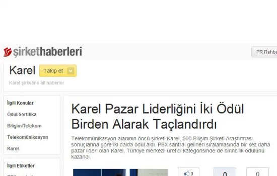 Şirket Haberleri - 04.07.2013 - Karel Pazar Liderliğini İki Ödül Birden Alarak Taçlandırdı
