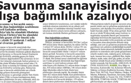 Son Dakika - 12.07.2016 - AVUNMA SANAYİSİNDE DIŞA BAĞIMLILIK AZALIYOR