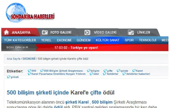 Son Dakika - 03.07.2013 - 500 bilişim şirketi içinde Karel'e çifte ödül