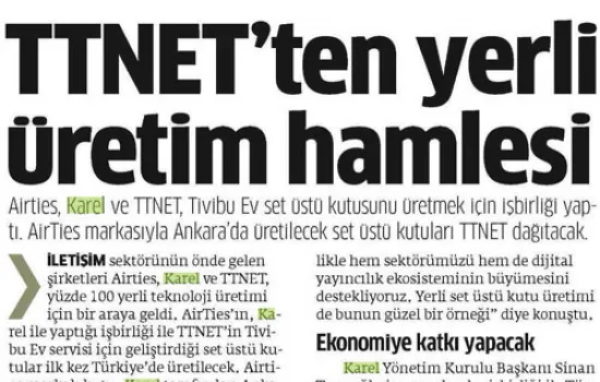 STAR - 22.01.2014 - TTNET'ten yerli üretim hamlesi