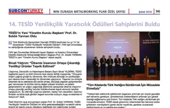 Subcon Turkey - 01.02.2016 - 14. TESİD YENİLİKÇİLİK YARATICILIK ÖDÜLLERİ 