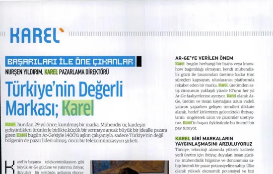 Tele.Com.Tr - 01.02.2015 - TÜRKİYE' NİN DEĞERLİ MARKASI; KAREL