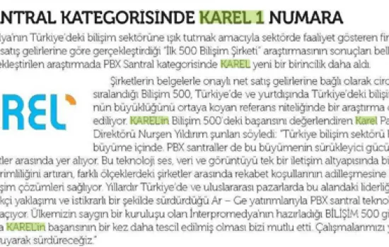 Telekom Dünyası - 01.08.2014 - PBX SANTRAL KATEGORİSİNDE KAREL 1 NUMARA