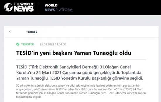 The World News - 25.03.2021 - TESİD'in Yeni Başkanı Yaman Tunaoğlu