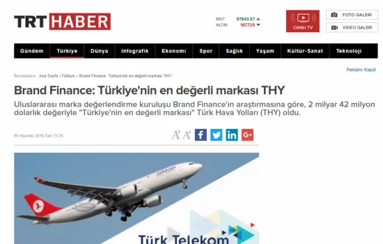 TRT Haber - 05.06.2018 - Brand Finance Türkiye'nin En Değerli Markaları
