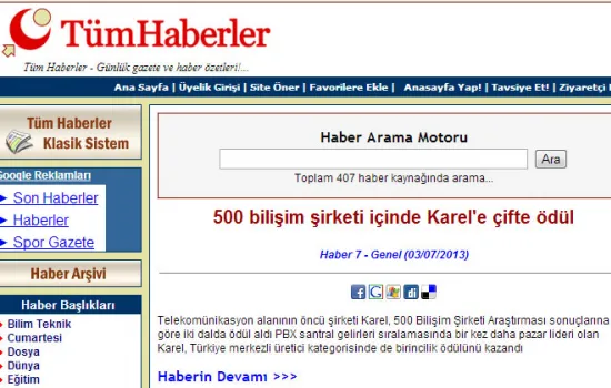 TümHaberler - 03.07.2013 - 500 bilişim şirketi içinde Karel'e çifte ödül