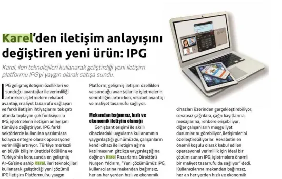 Turizm & Yatırım - 01.12.2015 - KAREL' DEN İLETİŞİM ANLAYIŞINI DEĞİŞTİREN YENİ ÜRÜN: IPG