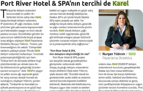Turizm & Yatırım - 22.08.2015 - PORT RİVER HOTEL SPA' NIN TERCİHİ DE KAREL