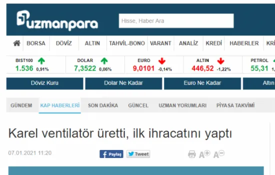 Milliyet Uzmanpara - 07.01.2021 - Karel Ventilatör Üretti