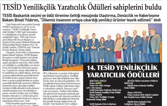 Yenigün - 02.02.2016 - TESID YENİLİKÇİLİK YARATICILIK ÖDÜLLERİ