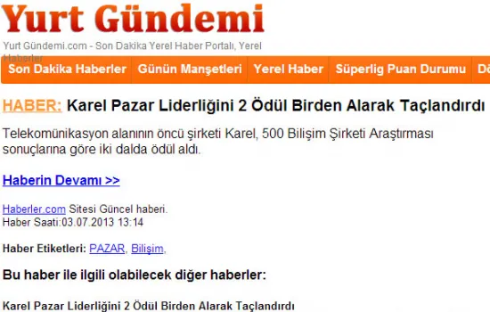 Yurt Gündemi - 04.07.2013 - Karel Pazar Liderliğini 2 Ödül Birden Alarak Taçlandırdı