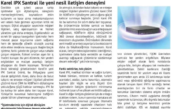 Turizm & Proje – 01.09.2025 – Karel IPX Santral ile yeni nesil iletişim deneyimi